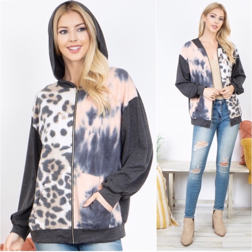 Tie dye soft comfy cozy animal print women’s zip up hoodie sweatshirt